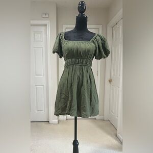 Forever 21 Olive Puff Sleeve Mini Dress